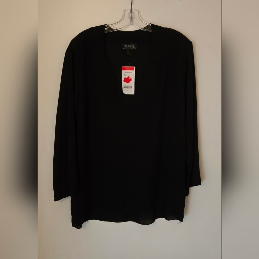 CDN! Artizan Québec Robin Barré; Size Large; Must-Have V-Neck Fashion Top; Black
